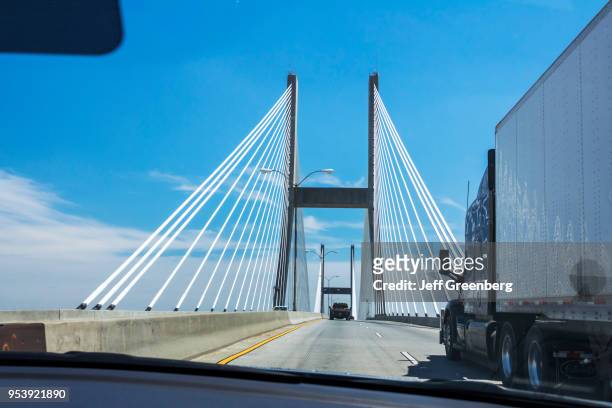 Georgia, Savannah, Talmadge Memorial Bridge, bridge with semi tractor-trailer.