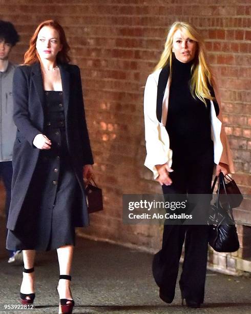 Lindsay Lohan,Dina Lohan are seen in Soho on April 29, 2018 in New York City.