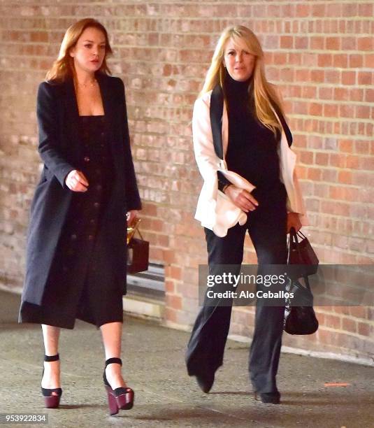 Lindsay Lohan,Dina Lohan are seen in Soho on April 29, 2018 in New York City.