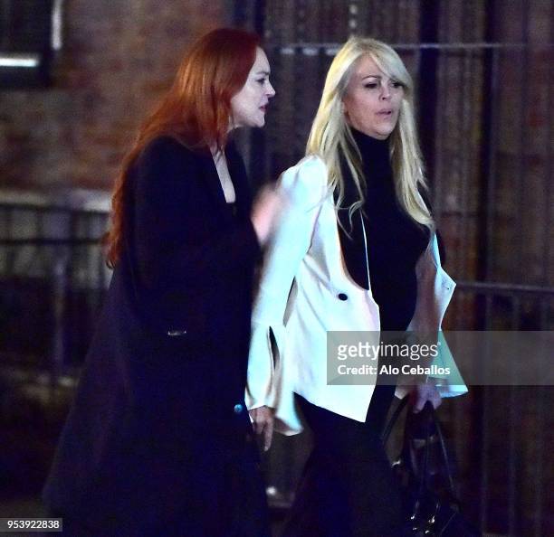 Lindsay Lohan,Dina Lohan are seen in Soho on April 29, 2018 in New York City.