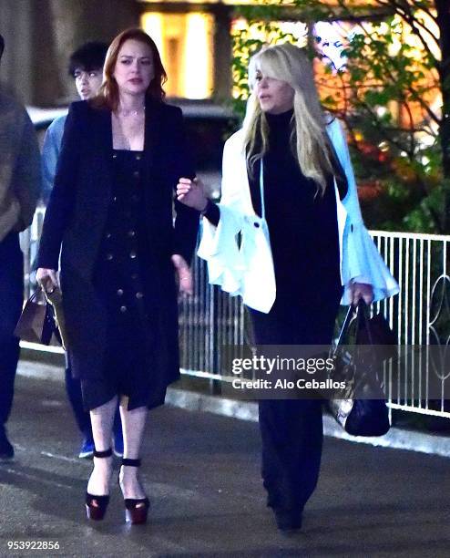 Lindsay Lohan,Dina Lohan are seen in Soho on April 29, 2018 in New York City.