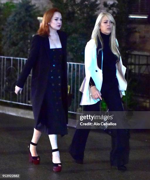 Lindsay Lohan,Dina Lohan are seen in Soho on April 29, 2018 in New York City.