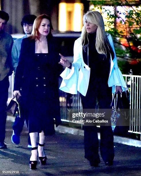 Lindsay Lohan,Dina Lohan are seen in Soho on April 29, 2018 in New York City.