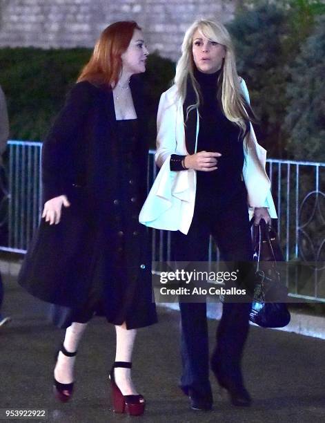 Lindsay Lohan,Dina Lohan are seen in Soho on April 29, 2018 in New York City.