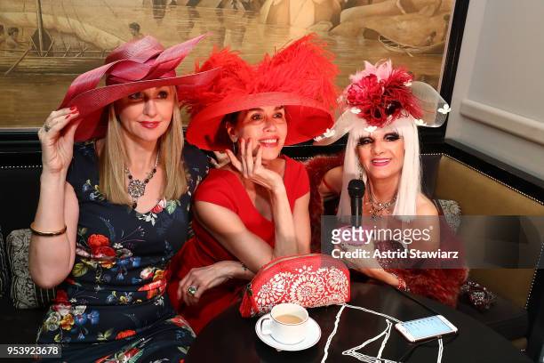 Jennifer Harrison, Debbie Dickinson and Cognac Wellerlane attend the "9th annual Bellini and Bloody Mary Hat Party" At Bar Pleiades on May 2, 2018 in...