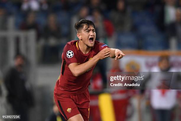 Cengiz Under of AS Roma reacts during the UEFA Champions League semi final return match between AS Roma and Liverpool FC at Stadio Olimpico on May 2,...