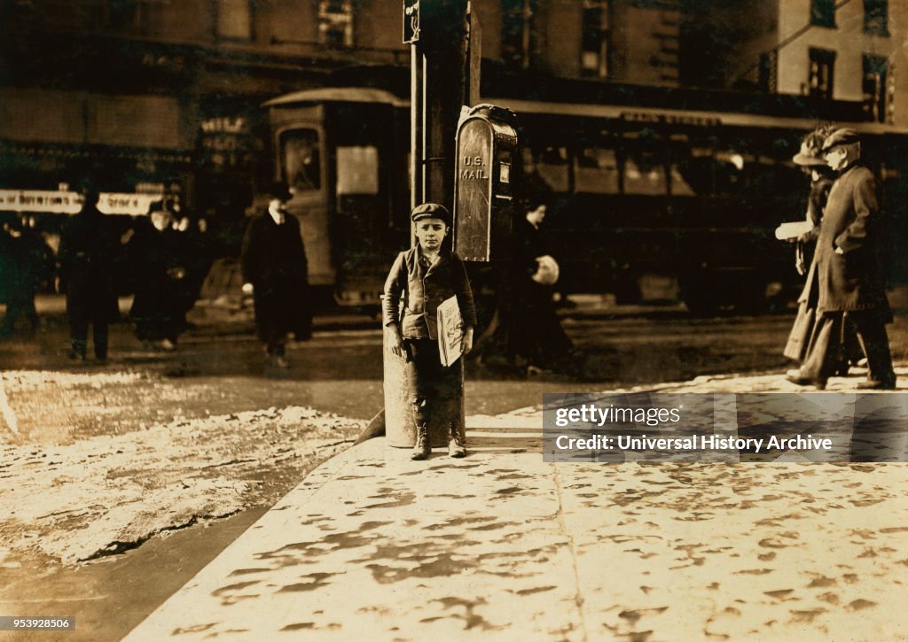 Matro Starola, 8 years, Portrait Standing on Street Corner, Hartford, Connecticut, USA, Lewis Hine for National Child Labor Committee, March 1909