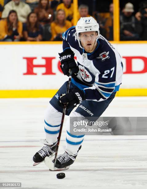 Nikolaj Ehlers of the Winnipeg Jets skates against the Nashville Predators in Game Two of the Western Conference Second Round during the 2018 NHL...