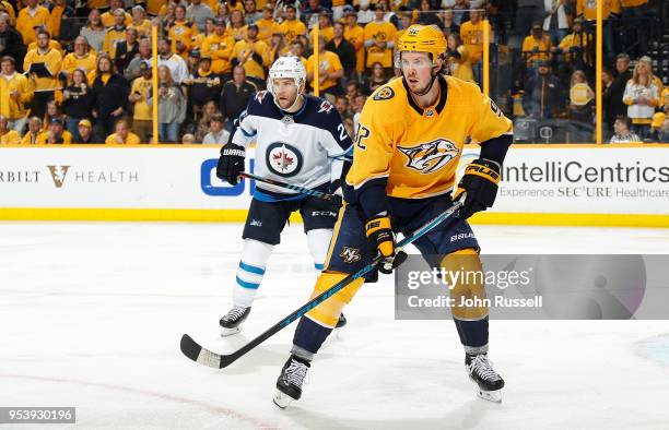 Ryan Johansen of the Nashville Predators skates against the Winnipeg Jets in Game Two of the Western Conference Second Round during the 2018 NHL...