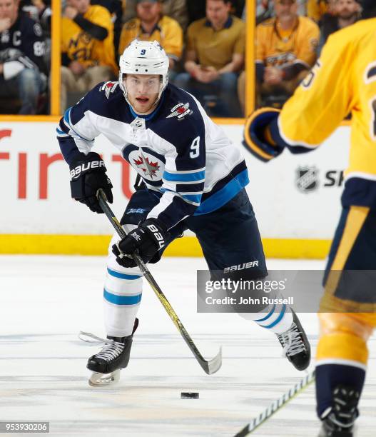 Andrew Copp of the Winnipeg Jets skates against the Nashville Predators in Game Two of the Western Conference Second Round during the 2018 NHL...