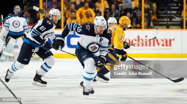 Mark Scheifele of the Winnipeg Jets skates against the Nashville Predators in Game Two of the Western Conference Second Round during the 2018 NHL...