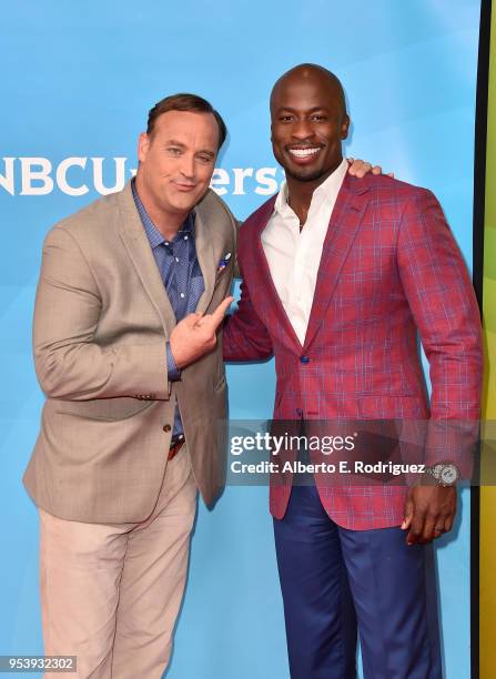 Hosts Matt Iseman and Akbar Gbajabiamila attend NBCUniversal's Summer Press Day 2018 at The Universal Studios Backlot on May 2, 2018 in Universal...