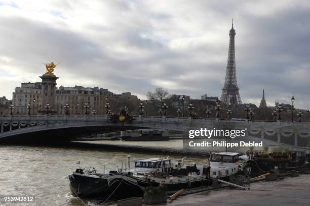 france, ile de france, paris, pont alexandre iii bridge with eiffel tower against sky - alexandre moors stock pictures, royalty-free photos & images