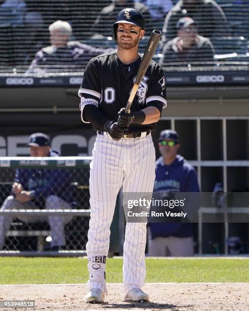 Nicky Delmonico of the Chicago White Sox bats against the Seattle Mariners on April 25, 2018 at Guaranteed Rate Field in Chicago, Illinois. Nicky...