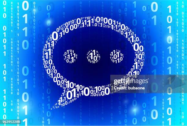 chat bubble binary code blue vector pattern background - sharing digital information stock illustrations
