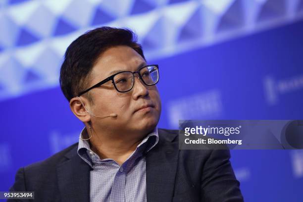 Ron Cao, founder and managing director of Sky9 Capital, listens during the Milken Institute Global Conference in Beverly Hills, California, U.S., on...