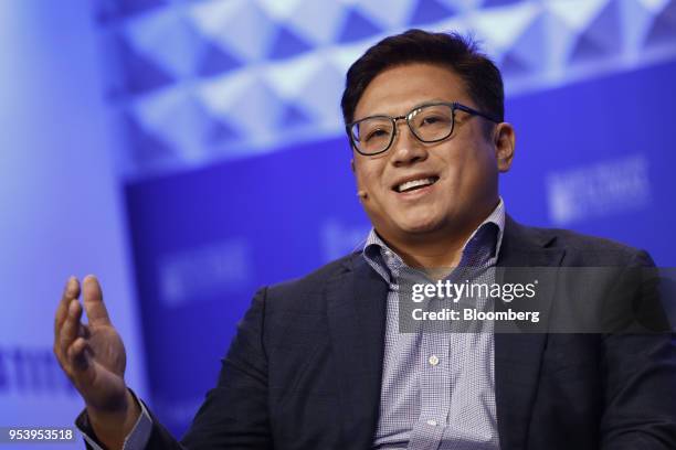 Ron Cao, founder and managing director of Sky9 Capital, speaks during the Milken Institute Global Conference in Beverly Hills, California, U.S., on...