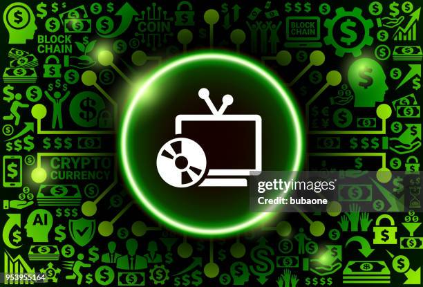 television & disk icon on money and cryptocurrency background - tv-circuit-board stock illustrations