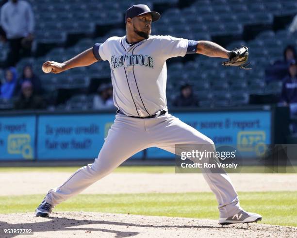 Juan Nicasio of the Seattle Mariners pitches against the Chicago White Sox on April 25, 2018 at Guaranteed Rate Field in Chicago, Illinois. Juan...