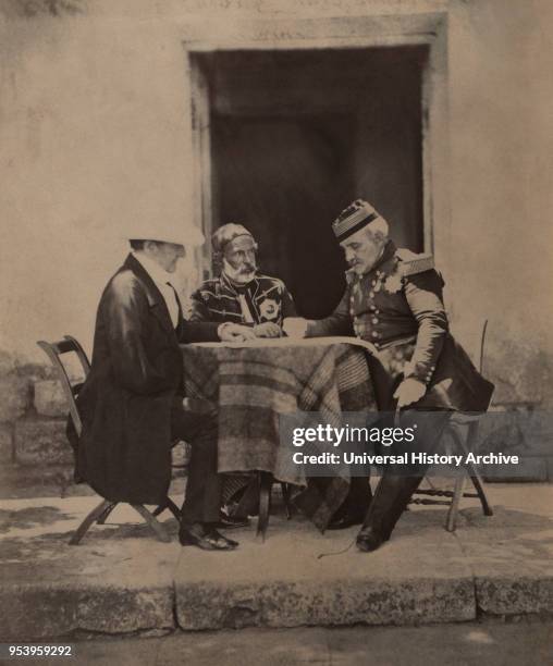 FitzRoy James Henry Somerset, 1st Baron Raglan, Omar Pacha and Aimable-Jean-Jacques Pelisseier, Council of War at Lord Raglan's Headquarters after...
