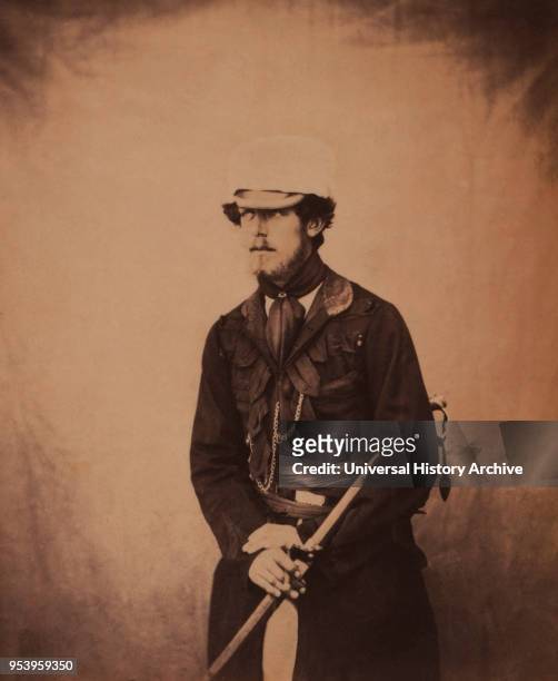 British Captain Henry William Verschoyle, Grenadier Guards, Three-Quarter Length Portrait Wearing Uniform and Holding Sword, Crimean War, Crimea,...