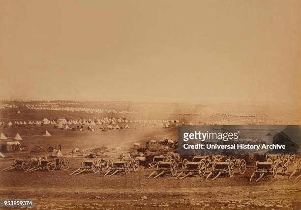 Rows of Caissons with British Military Tents in Background, Crimean War, Sevastopol, Crimea, Ukraine, by Roger Fenton, 1855.