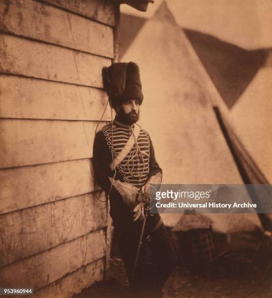 British Captain Thomas Longworth Dames, Three-Quarter Length Portrait in Uniform Standing near Military Tent, Crimean War, Crimea, Ukraine, by Roger...
