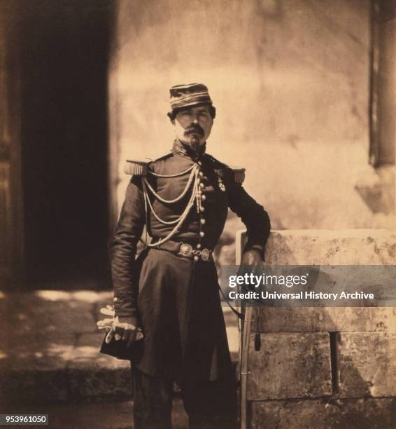 British Colonel Vico, Three-Quarter Length Portrait Standing in Uniform with Hand on Sword, Crimean War, Crimea, Ukraine, by Roger Fenton, 1855.