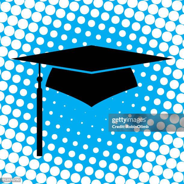 halftone graduation hat icon - graduate tassel stock illustrations