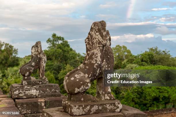 Guardian lions at Prae Roup Temple, Angkor, Cambodia.