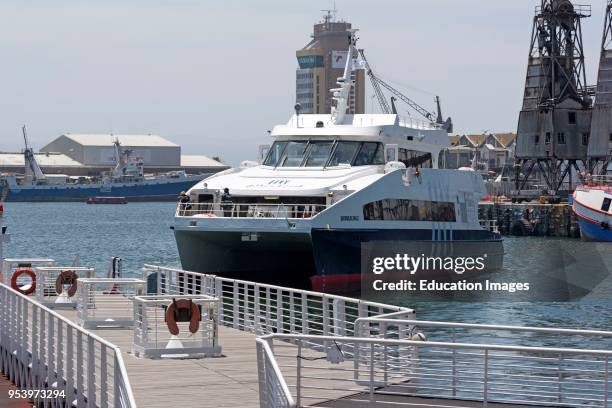Cape Town waterfront Western Cape South Africa, The Sikhululekile a passenger ferry which operates to Robben Island from the Nelson Mandela Gateway.