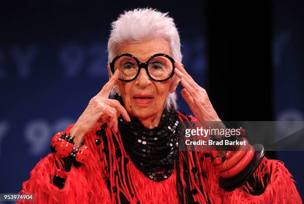 Designer Iris Apfel poses for a photo at 92nd Street Y on May 2, 2018 in New York City.
