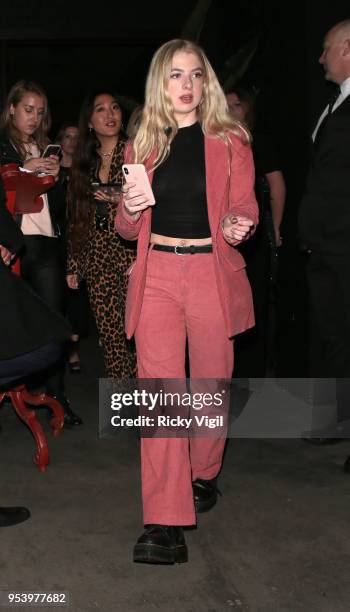 Anais Gallagher seen attending BFC Vogue Designer Fashion Fund's cocktail reception at The Mandrake Hotel on May 2, 2018 in London, England.