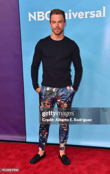 Host Derek Hough attends NBCUniversal's Summer Press Day 2018 at The Universal Studios Backlot on May 2, 2018 in Universal City, California.