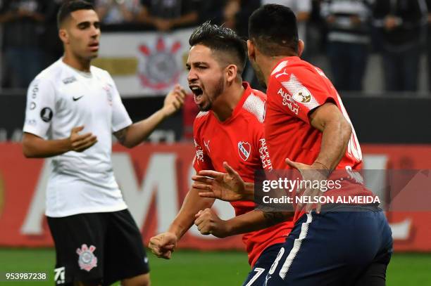 Martin Benitez of Argentina's Independiente, celebrates after scoring against Brazil's Corinthians, during their 2018 Copa Libertadores football...