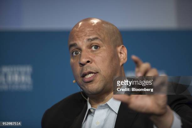 Senator Cory Booker, a Democrat from New Jersey, speaks during the Milken Institute Global Conference in Beverly Hills, California, U.S., on...