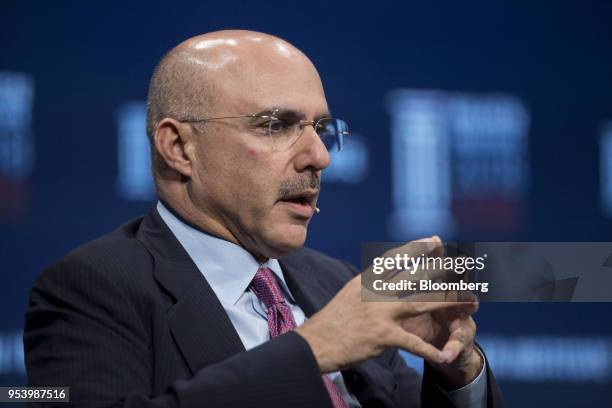 Mohammed Alardhi, executive chairman of Investcorp SA, speaks during the Milken Institute Global Conference in Beverly Hills, California, U.S., on...