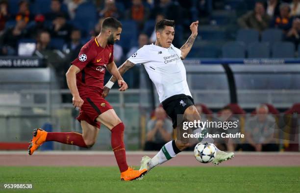 Roberto Firmino of Liverpool, Maxime Gonalons of AS Roma during the UEFA Champions League Semi Final second leg match between AS Roma and Liverpool...