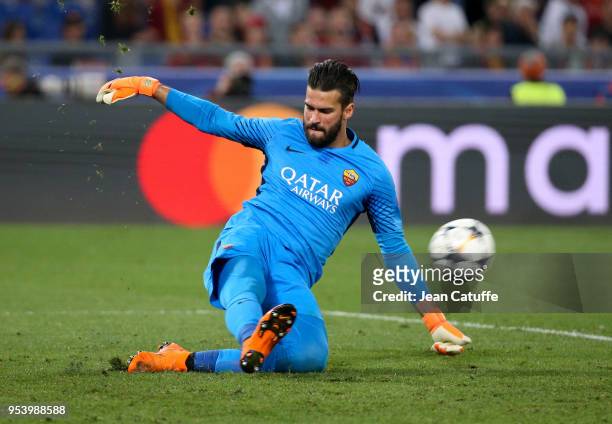 Goalkeeper of AS Roma Alisson Becker during the UEFA Champions League Semi Final second leg match between AS Roma and Liverpool FC at Stadio Olimpico...