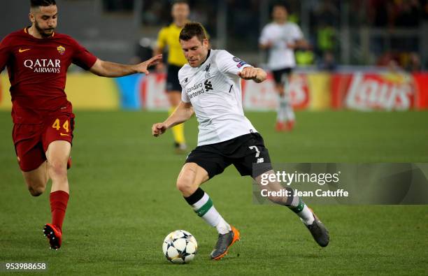 James Milner of Liverpool, Kostas Manolas of AS Roma during the UEFA Champions League Semi Final second leg match between AS Roma and Liverpool FC at...