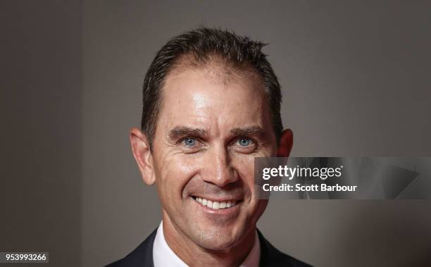 Justin Langer, coach of Australia poses for a portrait after a press conference on May 3, 2018 in Melbourne, Australia. Langer has been appointed the...