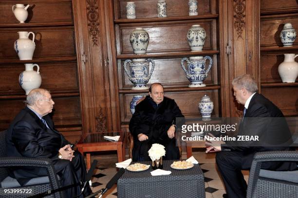 Algeria's President Abdelaziz Bouteflika receiving Algerian Chief of Staff Ahmed Gaid Salah and Algeria's Prime Minister Abdelmalek Sellal in the...