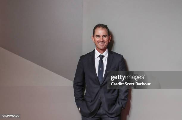 Justin Langer, coach of Australia poses for a portrait after a press conference on May 3, 2018 in Melbourne, Australia. Langer has been appointed the...