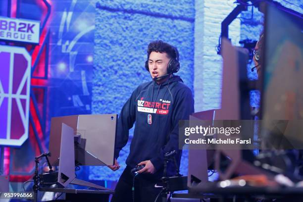 Jin of Wizards District Gaming celebrates a shot against Knicks Gaming during the NBA 2K League Tip Off Tournament on May 2, 2018 at Brooklyn Studios...