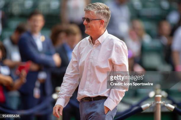 Houston Astros General Manager Jeff Luhnow on the field during batting practice prior to an MLB game between the Houston Astros and the New York...