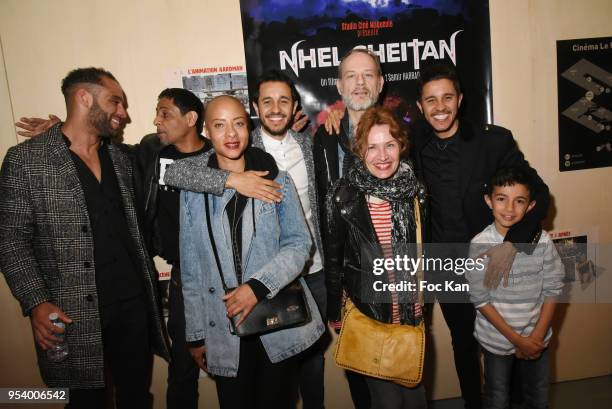 Guest, Hichem Yacoubi, an actress, director/actor Samir Harrag, Alain Bouzigues, director/actor Hicham Harrag, Isabelle Desplantes and guests attend...