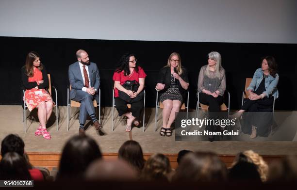 Nancy Abraham, Matt Kudish, Stacey Shapiro, Liza Long, Edie Cooper and Liz Garbus attend the HBO Documentary Screening of "A Dangerous Son" at HBO...