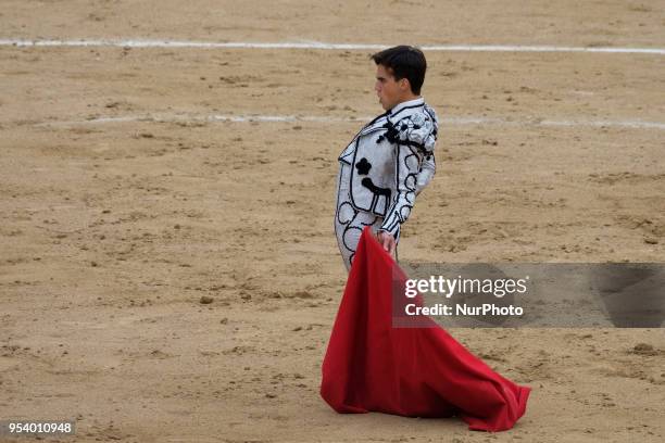 Bullfighter Gonzalo Caballero performs a pass on a bull during the bullfight festivity Goyesca 2 de Mayo at Las Ventas bullring in in Madrid, Spain...