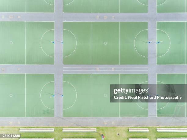 aerial view of netball court - neal pritchard stockfoto's en -beelden