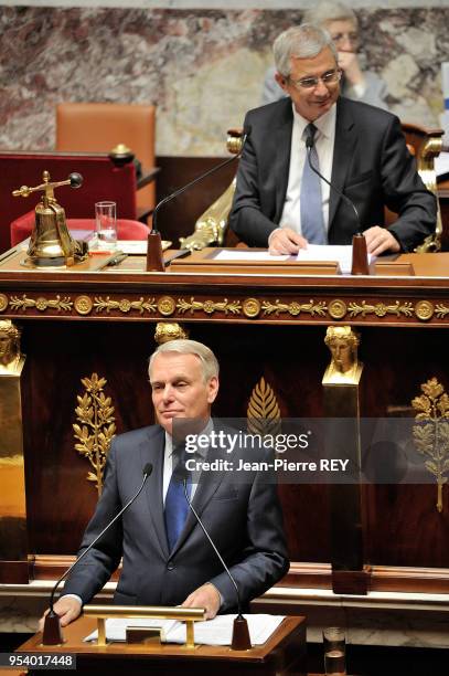 Le Premier ministre Jean-Marc Ayrault prononce à l'Assemblée Nationale son discours de politique générale à Paris le 3 juillet 2012, France.